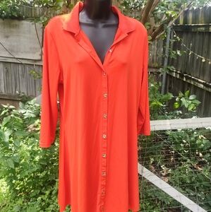 Bold Tangerine Button-Up Dress
